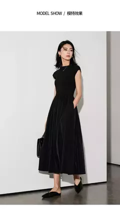 LILYMOON-vestido longo de emenda francês, saia de cintura alta, preto, fino, temperamento, cem, moda, verão na internet