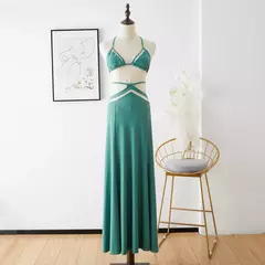 Imagem do Conjunto de biquíni de três peças, sutiã acolchoado, borla, saia de praia de cintura alta, maiô de verão, moda sexy, monocromático