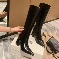 Botas de salto alto para mulheres, zíperes laterais, botas longas para senhoras - comprar online
