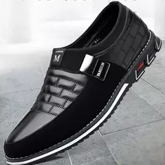 Sapatos masculinos de couro para slip-on, sapatos de sola macia, casual para negócios, escritório clássico, costura elegante - loja online