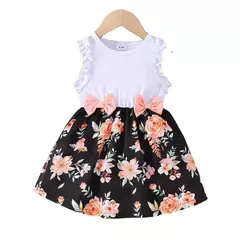 Vestidos estampados florais sem mangas com arco para criança, roupas de verão, estilo pastoral, festa de casamento, 0 a 3 anos - comprar online