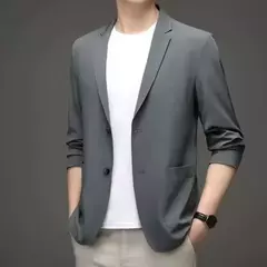 Imagem do Blazer casual fino de seda gelo masculino, roupa masculina, manga comprida, tamanho grande, blazers sólidos finos, protetor solar, moda verão, primavera
