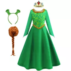 Fiona vestido de halloween shrek cosplay fantasia vestir-se verde princesa traje crianças elegante vestido crianças manga longa impressão vestidos