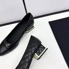 Sapatos de salto alto baixo de couro genuíno para mulheres, sapatos de noite casuais, moda feminina, alta qualidade