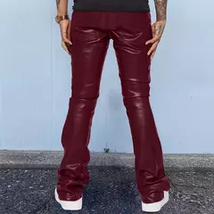 Imagem do Calça de couro confortável de cintura média masculina, calça casual hip-hop, roupas soltas e confortáveis, moda nova, 2024
