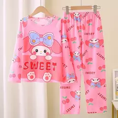 Pijamas de seda de leite de manga longa das crianças design dos desenhos animados roupas para casa adequado primavera verão estilo fino roupas de ar condicionado na internet