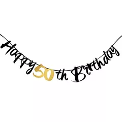 Imagem do Artigos para Festa de Aniversário para Homens e Mulheres, Preto e Dourado, 50 Anos, Pratos De Papel, Copos, Guardanapo, Toalha De Mesa, Louça Decoração