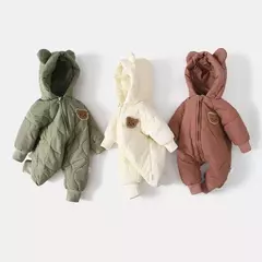 Macacão de urso dos desenhos animados do bebê, macacão infantil, outwear infantil, roupa grossa quente, forro de pele, inverno na internet