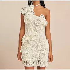 Mini vestido de malha de flor oco feminino, sem mangas, sem encosto, camada dupla, cabeçada irregular, moda feminina, verão - Wolf Magazine