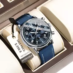 POEDAGAR-Relógio desportivo militar de luxo masculino, cronógrafo luminoso impermeável, relógios masculinos, quartzo, nylon, couro, data - Wolf Magazine