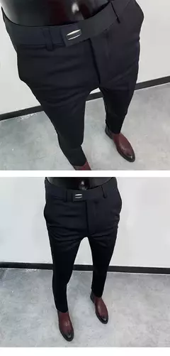 Calças justas de estiramento formal masculinas, calças casuais, roupa de cor sólida, calças de terno fashion - comprar online
