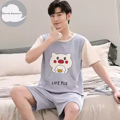 Desenhos animados pato impressão pijama conjuntos para jovens amantes, pijamas de algodão, ternos curtos para casais, moda homewear, verão, 4XL - loja online