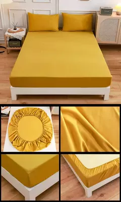 Kuup-Poliéster Equipado lençol e fronhas, monocromático, elástico, em torno da tampa do colchão, cama queen size, 3pcs