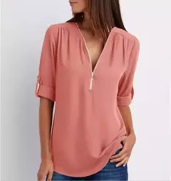 Blusa feminina profunda com gola V, tops femininos, pulôver sexy com zíper, moda casual, camisa solta legal, plus size, venda quente, 2024 na internet