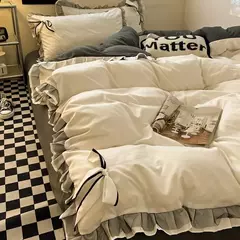 Conjunto de lençóis estilo renda, roupa de cama bowknot, cama Skin-Friendly, solteiro, casal, rainha, cama king size - loja online