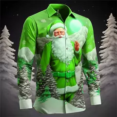 Camisa Masculina Manga Longa de Natal, Estampada em 3D, Papai Noel, Festival, Festa, Roupa Casual, Venda Quente - comprar online