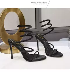 Sandália de salto alto com alça de fivela feminina, estilete baixo de strass p - comprar online