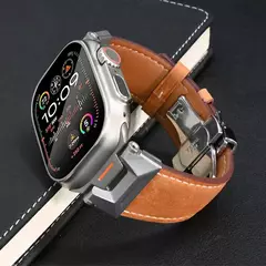 Pulseira de couro para Apple Watch, Ultra 2, 49mm, Pulseira Masculina, Bracelete para iWatch Series 9, 7, 8, 6, 5, 4, Se, 3, 45mm, 44 milímetros, 42 milímetros - loja online