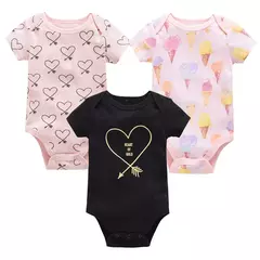 Algodão das meninas do bebê Bodysuit de manga curta, recém-nascido Vestuário, Criança, 0-12 meses, 3 6 Pcs por lote