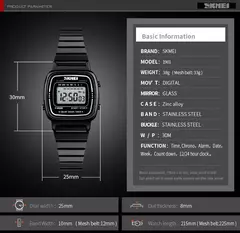 Skmei-Relógio de luxo em aço inoxidável para mulheres, contagem regressiva, relógio de pulso feminino, impermeável, relógio Chrono Digital, moda