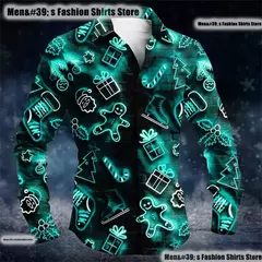 Natal santa gingerbread motorando botão masculino camisa de lapela de manga comprida de alta qualidade, tamanho grande XS-6XL entrega rápida - comprar online