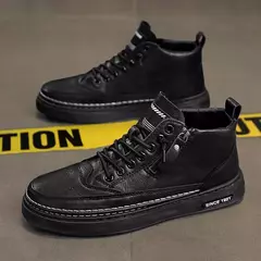 Imagem do Bota de tornozelo de couro alta masculina, tênis masculino, algodão, negócio, casual, ao ar livre, moda, inverno