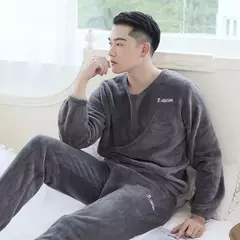 Pijama de lã coral grande masculino, veludo grosso, flanela juvenil quente, conjunto de peles domésticas, outono e inverno - Wolf Magazine