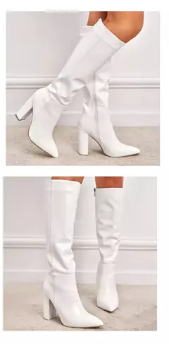Botas de couro com pontas aneikeh para mulheres, botas até o joelho com saltos grossos, padrão crocodilo, zíper lateral, primavera e outono, 2021 na internet