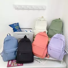 Mochila impermeável de grande capacidade para mulheres, mochila zíper suave, cor sólida, mochila casual para adolescentes, fonte de estudante