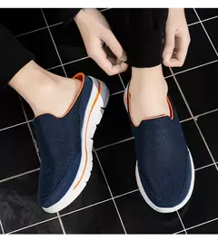 Imagem do Mocassins de malha casuais masculinos, cor sólida, sapatos de encalço, flats de casal de verão, meio chinelos, tamanho grande
