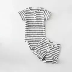 2 pçs verão bebê menino conjuntos de roupas manga curta bodysuit + shorts moda roupas de bebê recém-nascido - loja online