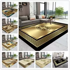 Imagem do Tapete dourado luxuoso para decoração de sala, abstrato moderno, casa, escritório, tapetes de área grande, quarto macio, lounge tapete