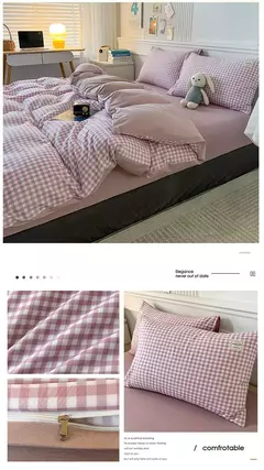 Conjunto de colcha de algodão lavada para dormitório estudantil, cama estilo japonês quadriculada outono e inverno, 4 unid na internet