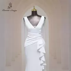 Vestido sexy de fenda lateral para mulheres, Vestido longo de baile, Ombro macio de cetim, Vestidos de noite, Vestido Maxi - loja online
