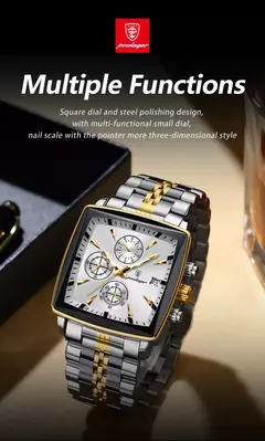 Relógio de pulso esportivo quadrado luxo masculino Poedagar, cronógrafo luminoso impermeável, relógios masculinos de quartzo, relógios de aço inoxidável