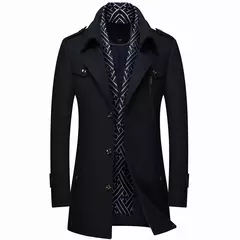 Inverno masculino casacos de lã moda engrossar meados de comprimento trench sólido turn down collar quente outerwear negócios casual lã casaco masculino