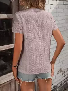 Imagem do Camiseta feminina de algodão topos 2024 verão rua oco para fora simples cor sólida v camisa casual y2k t camisa branca blusa mujer moda