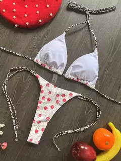Conjunto brasileiro de biquíni tanga para mulheres, moda praia, tanga sexy, maiô, 2 peças, roupa de banho, estampa cereja fofa, 2023 - loja online