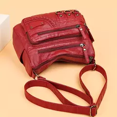 Imagem do Bolsa de bolso multi couro PU vintage feminina, bolsas de ombro transversais femininas, bolsas de design de luxo, alta qualidade, 2023