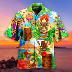 Camisas Tiki de mangas curtas masculinas, estampa 3D, tendência legal da moda, tops havaianos para festas na praia, tops soltos e respiráveis, 2024 - Wolf Magazine