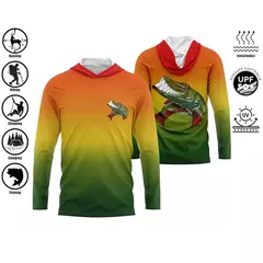 Imagem do UPF 50 + proteção Uv Tops de secagem rápida, camisa de pesca com capuz respirável fina para uso ao ar livre, manga longa, camisa de impressão de desempenho