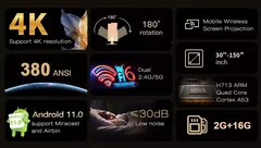Imagem do Mini Projetor Salange para Cinema ao Ar Livre, Android 11 Beam, Versão Atualizada, Suporte de Vídeo Físico, 720P, HY320, 4K, 8K, HY320, Pro