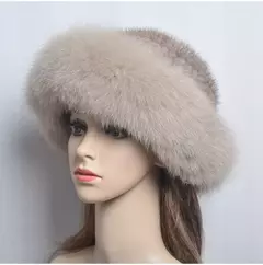 Chapéu de pele de vison genuíno para mulheres gorro de malha natural de luxo chapéu de malha artesanal pele de raposa real moda inverno quente, novo na internet