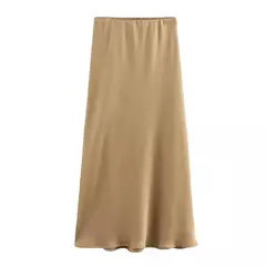 Willshela-Saia Midi Sólida Plissada Feminina, Vintage, Elástico Médio na Cintura, Saias Chiques Femininas, Moda Feminina
