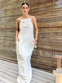 Vestido maxi solto sem mangas feminino, monocromático, halter de flores, festa elegante, streetwear, moda feminina, Novo, 3D, 2024 - loja online