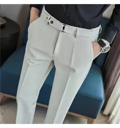 Calça formal masculina estilo britânico, monocromática, fina, casual, de negócios, escritório, social, calça de tornozelo, streetwear, alta qualidade - loja online