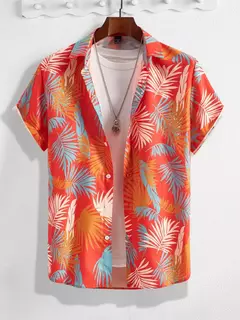 Homens e mulheres com estampa havaiana camisas de manga curta, lapela botão-down tops na internet