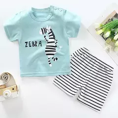 Conjunto de roupas para crianças de 1 a 6 anos, pijama de algodão com listra e shorts, design cartoon, estampa de zebra e dinossauro, 2 peças - loja online