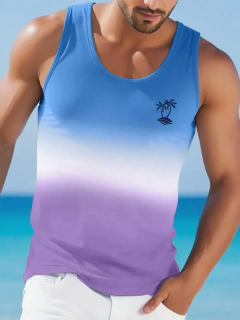 Camisola regata com estampa em peixe estilo havaiano masculina, camiseta sem mangas, moda casual diária, festa à beira-mar, verão na internet
