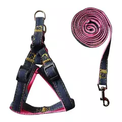 Conjunto de arnês de coleira de cachorro jeans, acessórios para animais de estimação, coleira de cachorro e gato, cinta peitoral, colete pug, trela de chumbo para caminhada ao ar livre - loja online